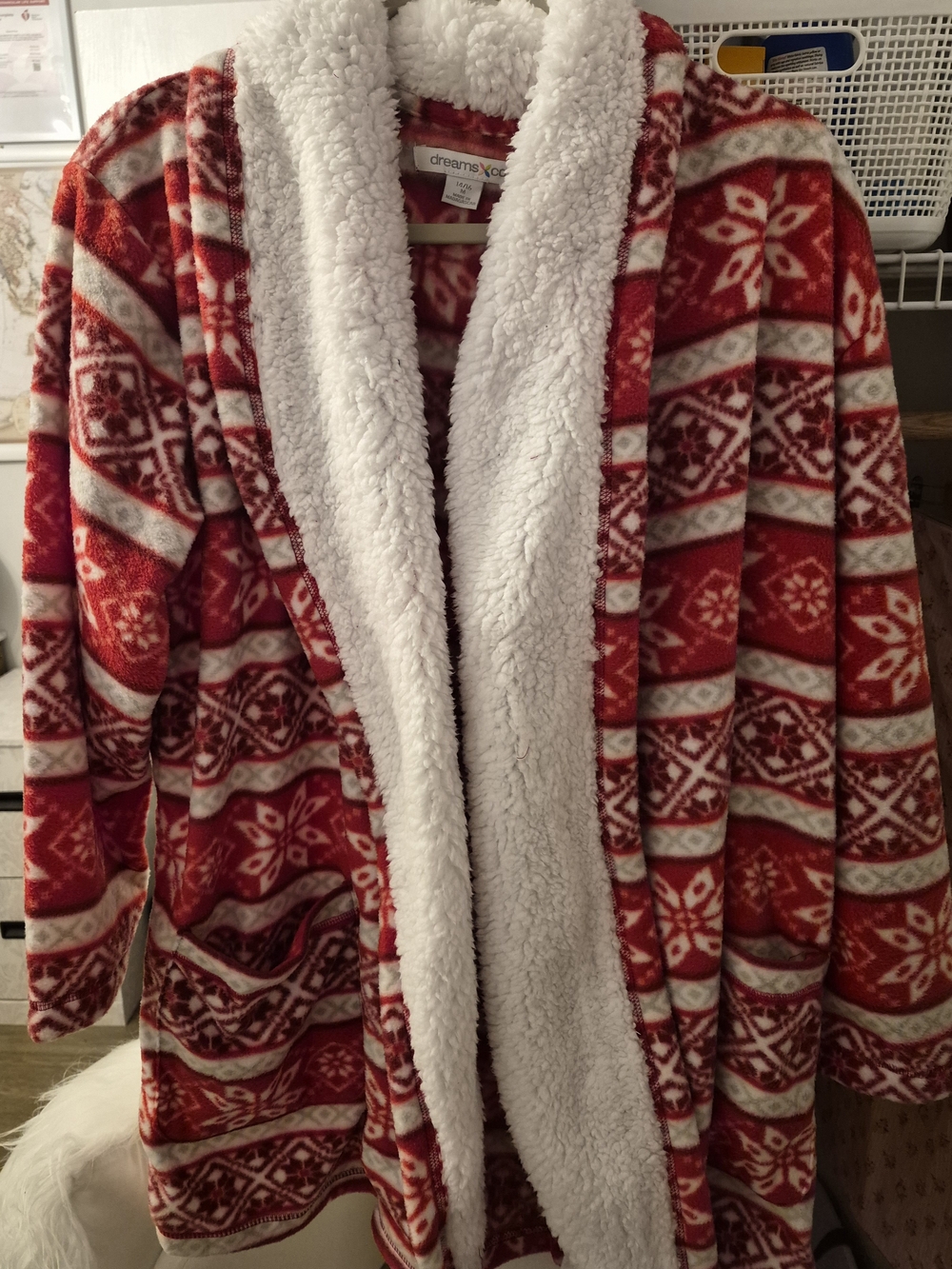 Dreamers Women’s Red Sherpa-Lined Holiday Cardigan Sweater